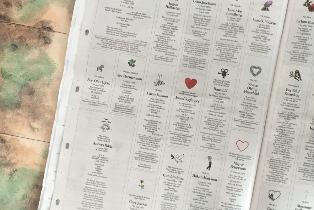 Dödsannonser i tidning